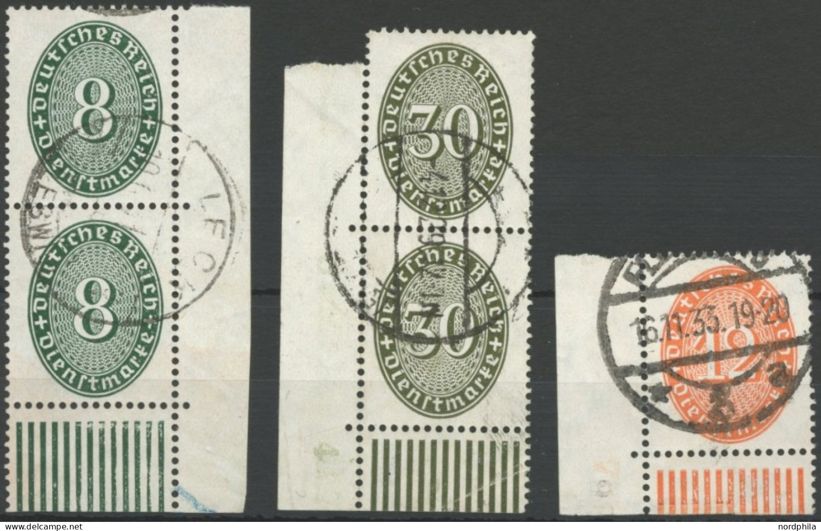 DIENSTMARKEN D 116a,120,129 O, 1927/32, 8, 30 Und 12 Pf. Ziffer, 3 Untere Bogenecken, Feinst - Service