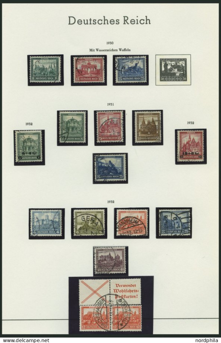 SAMMLUNGEN, LOTS O, Gestempelte Sammlung Dt. Reich Von 1923-32 Auf Leuchtturm Falzlosseiten, U.a. Mit Mi.Nr. 351-54, 378 - Gebraucht