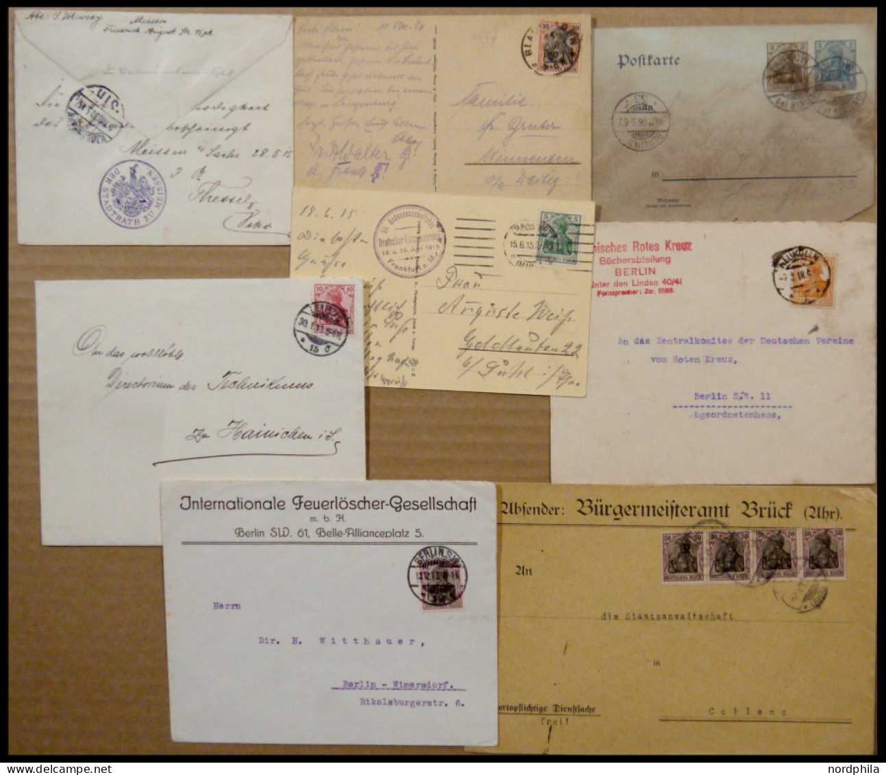 LOTS 1911-21, 7 Verschiedene Belege Germania Mit Besonderheiten, Dabei Interessante Absender Etc., Besichtigen! - Other & Unclassified