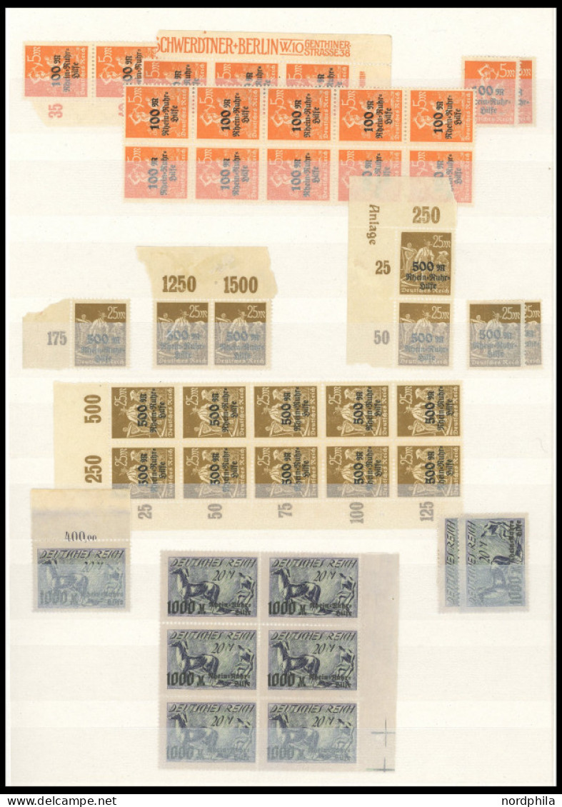 LOTS , Lagerbuch Inflation, meist ab 1921, incl. Dienstmarken, fast nur postfrisch, teils in Einheiten (meist 10er-Randb