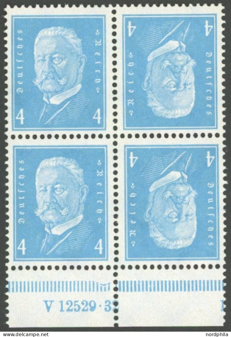 ZUSAMMENDRUCKE K9 HAN 2.1 , 1932, Hindenburg Kehrdruckpaar 4 + 4 Mit HAN V 12529.32, Postfrisch, Pracht - Zusammendrucke