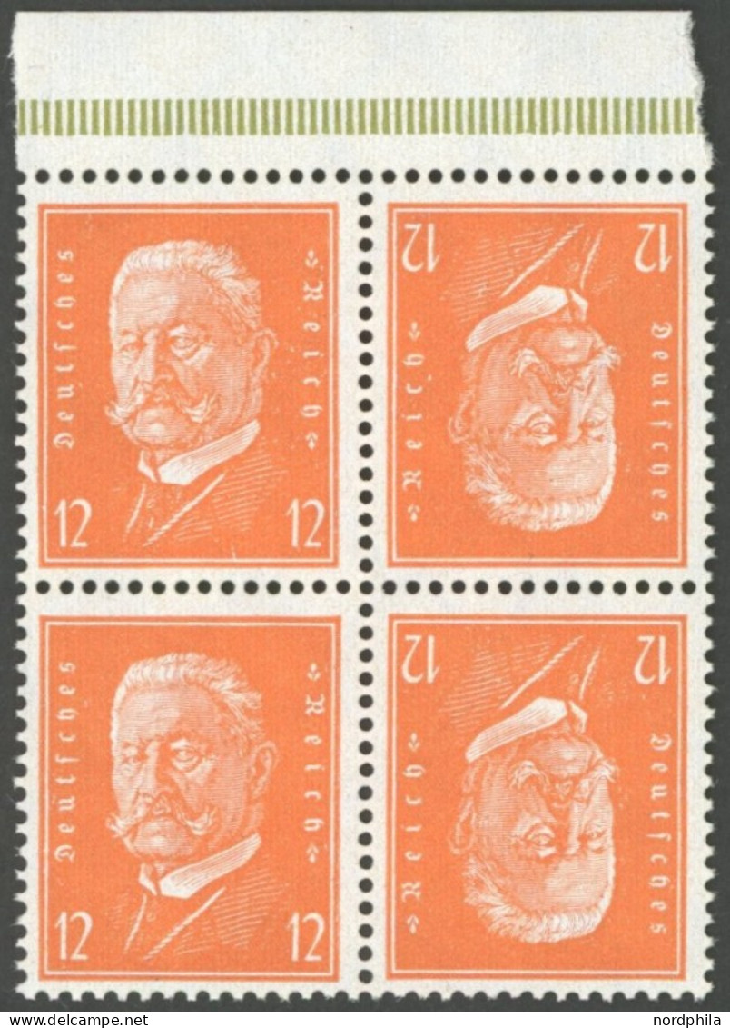 ZUSAMMENDRUCKE K 13OR , 1932, Hindenburg Kehrdruckpaar 12 + 12 Vom Oberrand, Postfrisch, Pracht - Zusammendrucke