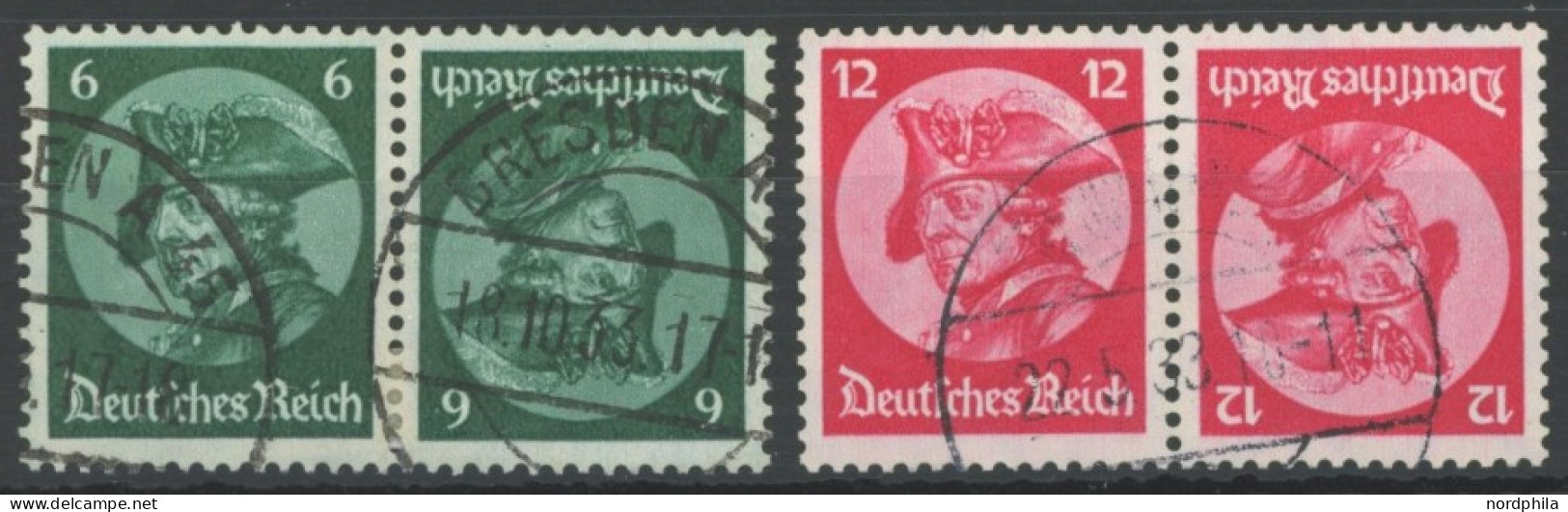 ZUSAMMENDRUCKE K 17/8 O, 1933, Fridericus Kehrdrucke 6 + 6 Und 12 + 12, Pracht, Mi. 60.- - Zusammendrucke