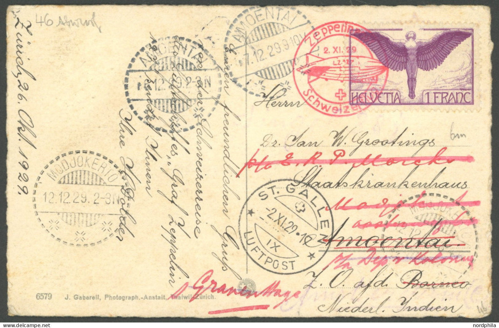ZEPPELINPOST 46 BRIEF, 1929, Fahrt Nach Zürich-Dübendorf, Schweizer Post, In Die Niederlande, Karte Feinst, R! - Poste Aérienne & Zeppelin