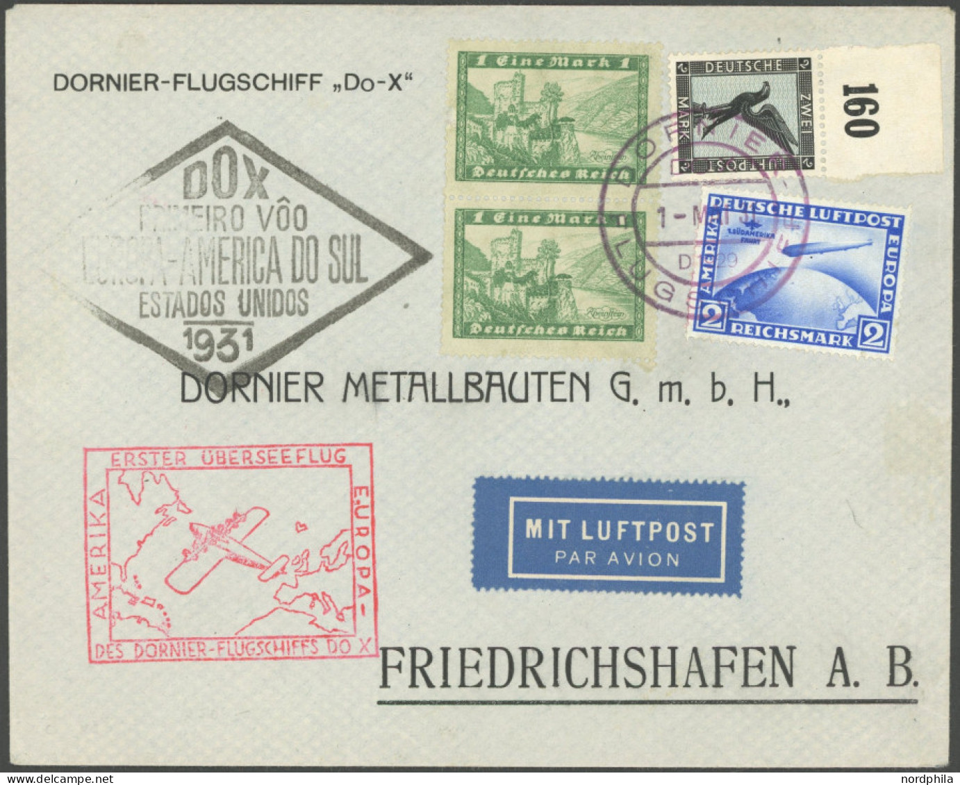 DO-X LUFTPOST 28.a. BRIEF, 1.5.1931, Aufgabe Las Palmas, Via Rio Nach Europa, Brief Feinst - Vliegtuigen