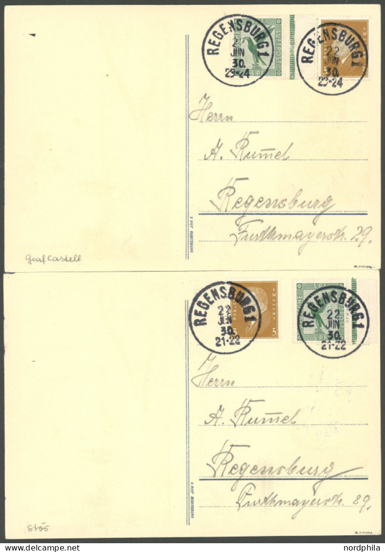 HALBAMTLICHE FLUGMARKEN 18a,19b BRIEF, 1930, 10 Und 20 Pf. Regensburger Großflugtag, 2 Sonderpostkarten Mit Beförderungs - Flugzeuge