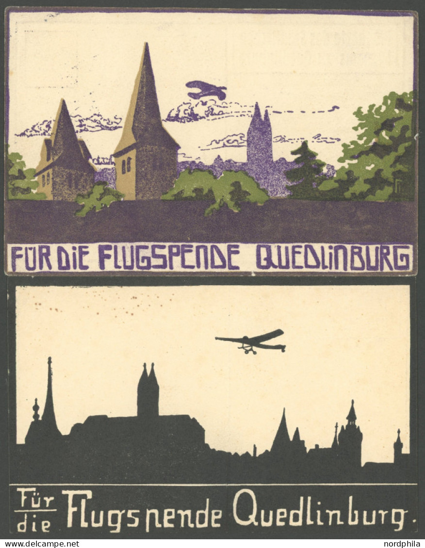 PIONIERFLUGPOST 1909-1914 1912, Flugspende Quedlinburg, 2 Sonderkarten (eine Blanko), Pracht - Flugzeuge