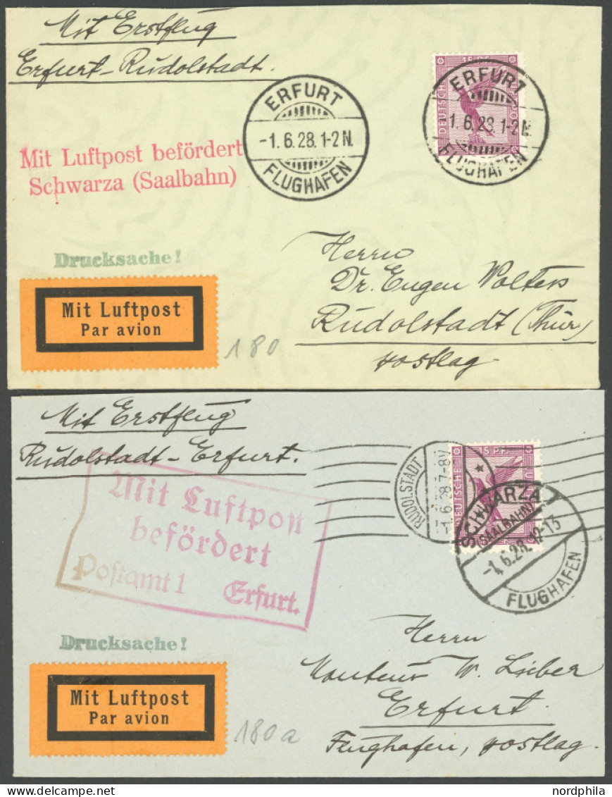 ERST-UND ERÖFFNUNGSFLÜGE 28.36.01/02 BRIEF, 1.6.1928, Erfurt-Schwarza Und Schwarza-Erfurt, 2 Prachtbriefe - Aviones