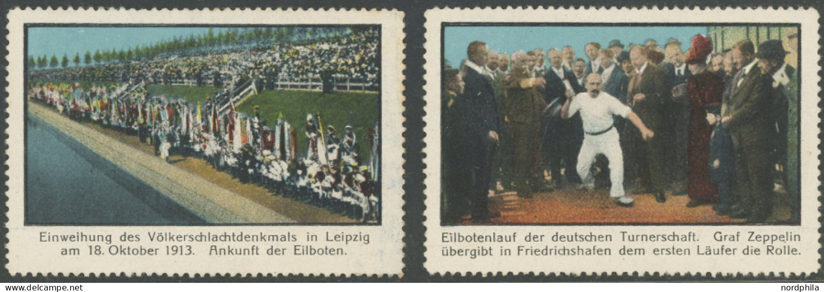 LUFTPOST-VIGNETTEN , 1913, 2 Verschiedene Vignetten: Eilbotenlauf Der Deutschen Turnerschaft, Graf Zeppelin übergibt Dem - Airmail & Zeppelin