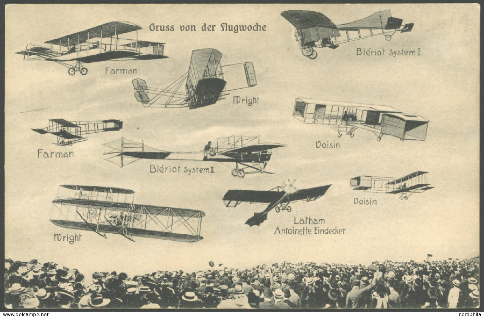 ALTE ANSICHTSKARTEN 1909, Gruß Von Der Flugwoche, Berlin-Johannisthal, Ansichtskarte Mit 9 Verschiedenen Flugzeugen Teil - Otros & Sin Clasificación