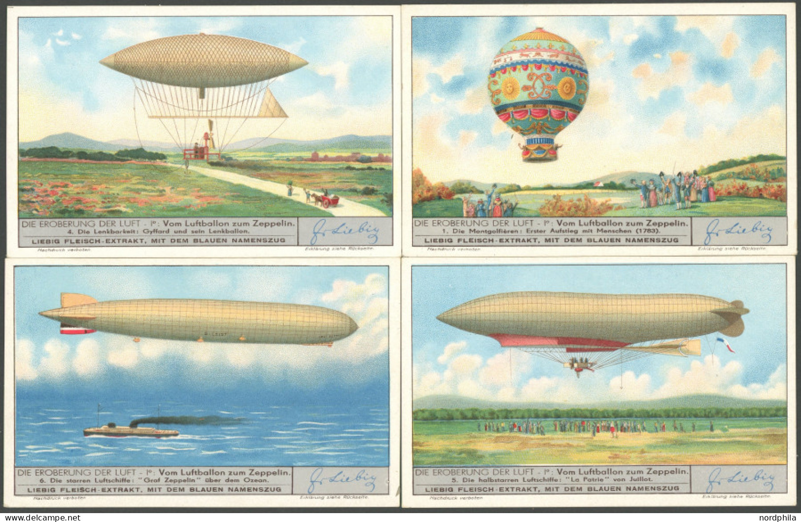 ALTE ANSICHTSKARTEN 1933, Eroberung Der Luft Vom Luftballon Zum Zeppelin, 4 Verschiedene Liebig-Karten, Pracht - Autres & Non Classés