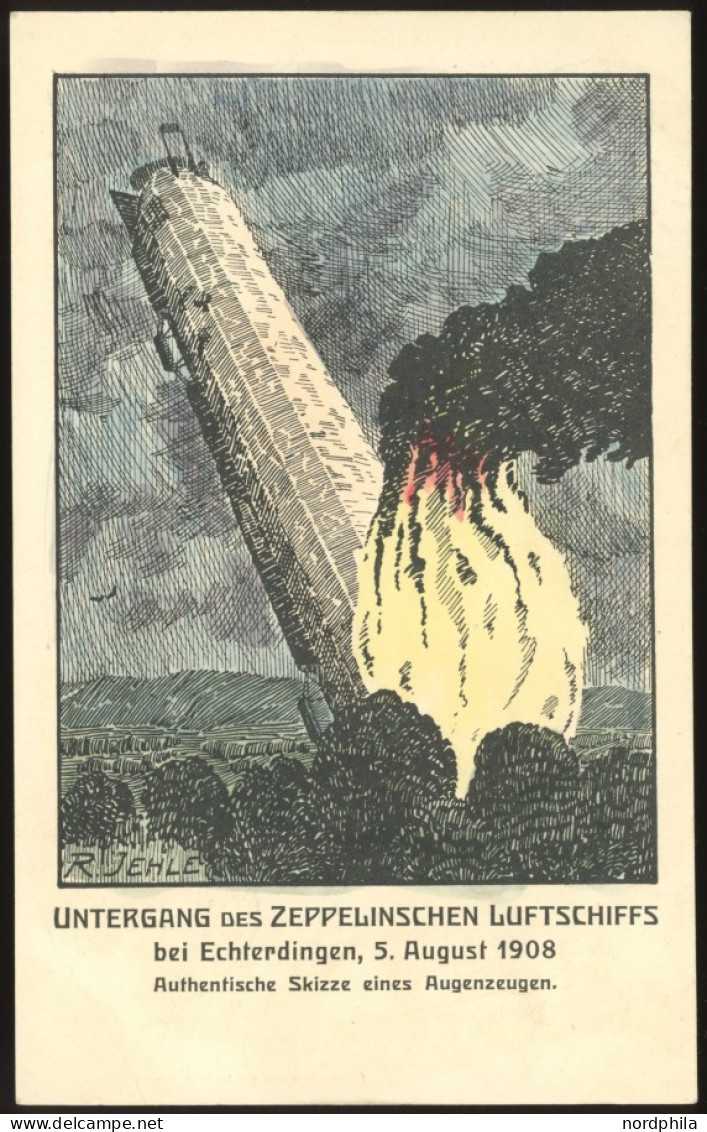 ALTE ANSICHTSKARTEN 1908, LZ 4 (ZII), Echterdingen Katastrophe, Farbige Künstlerkarte Vom Verlag Jehle, Gebraucht, Prach - Otros & Sin Clasificación