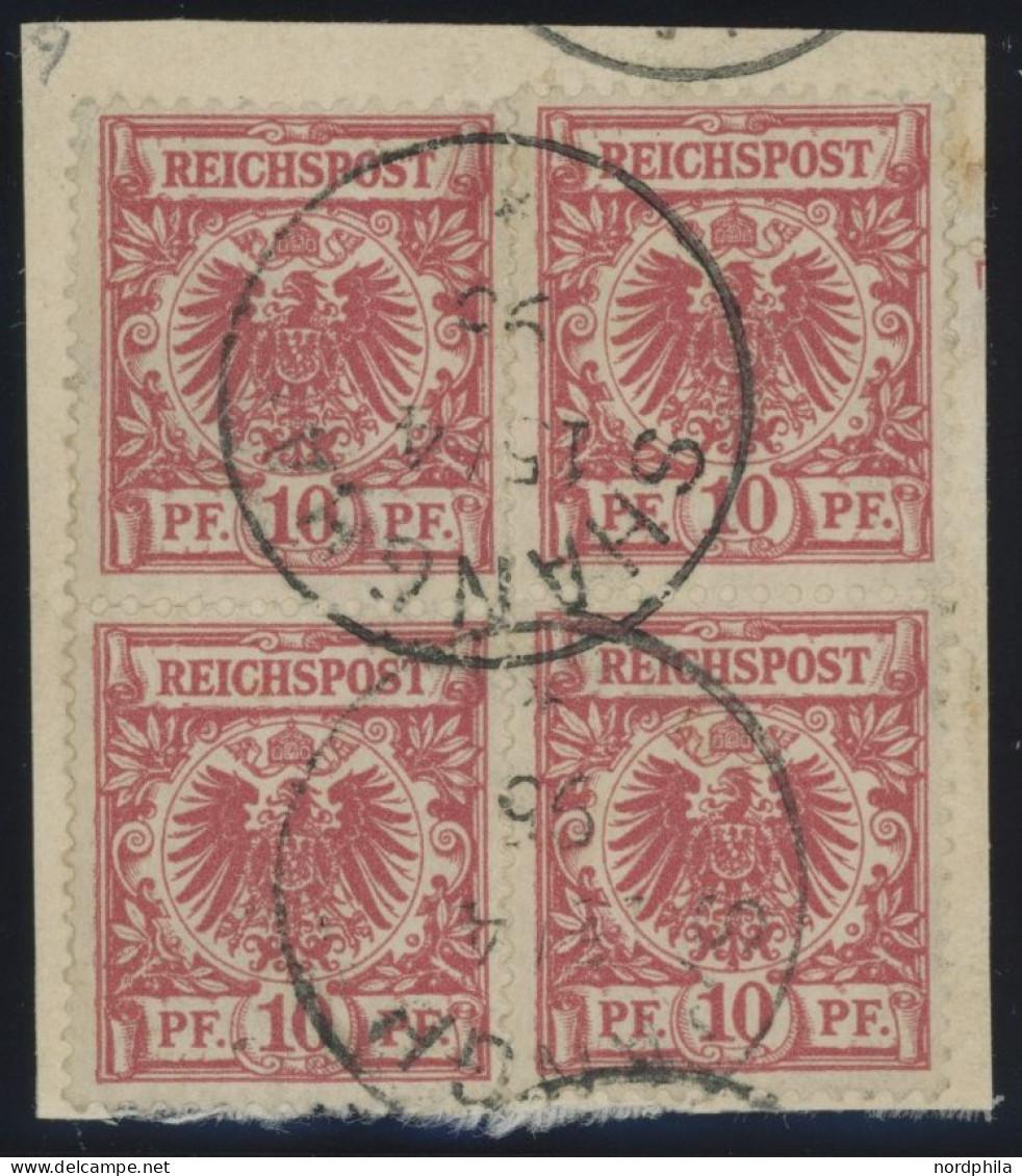 DP CHINA V 47b Paar BrfStk, 1896, 10 Pf. Rosarot, 2 Senkrechte Paare Als Viererblock Geklebt Auf Leinenbriefstück, Klein - China (kantoren)