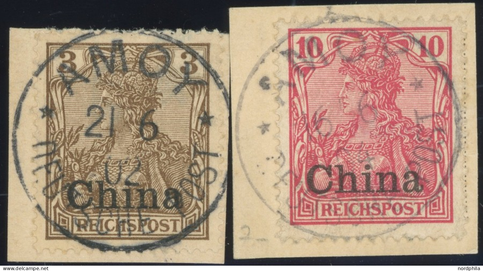 DP CHINA 15a,17 BrfStk, AMOY, Zentrisch Auf 3 Pf. Ockerbraun Und 10 Pf. Reichspost, 2 Prachtbriefstücke - China (oficinas)