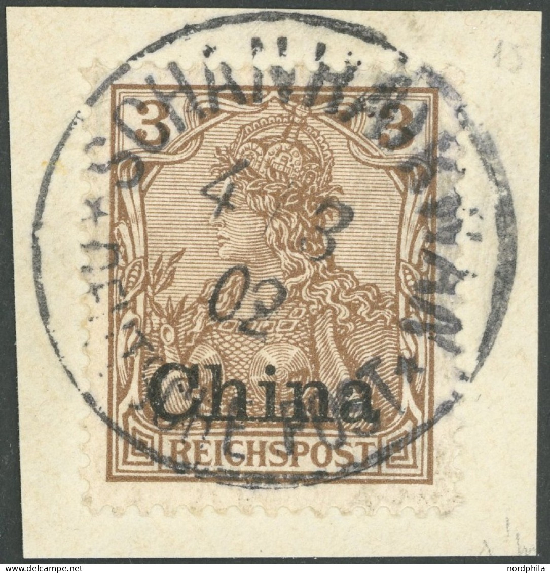 DP CHINA 15b BrfStk, SCHANHAIKWAN, 4.3.02, Zentrisch Auf 3 Pf. Orangebraun Reichspost, Prachtbriefstück, Gepr. Bothe - Deutsche Post In China
