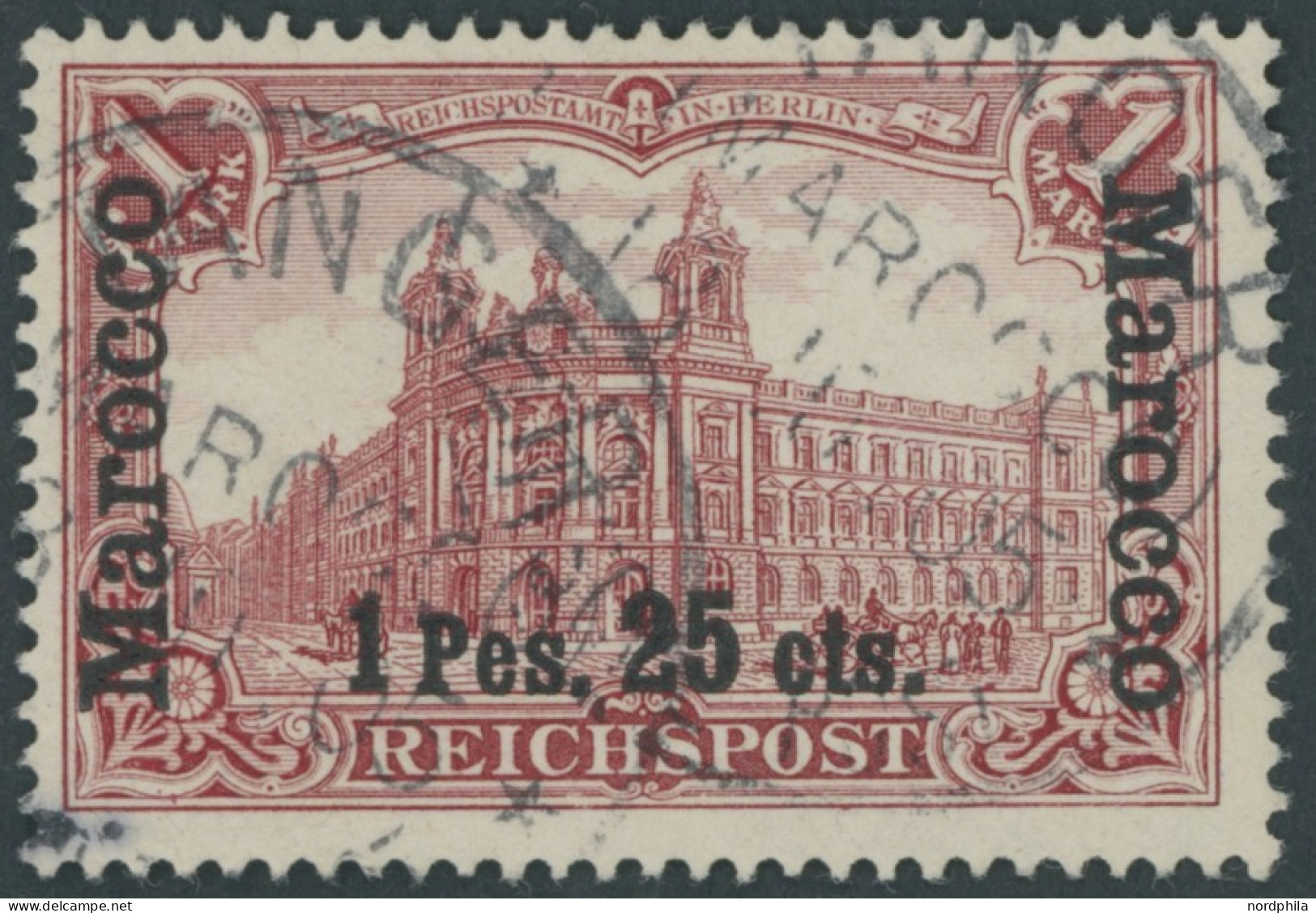 DP IN MAROKKO 16II O, 1903, 1 P. 25 C. Auf 1 M. Fetter Aufdruck, Feinst (kleine Schürfung), Mi. 240.- - Marruecos (oficinas)