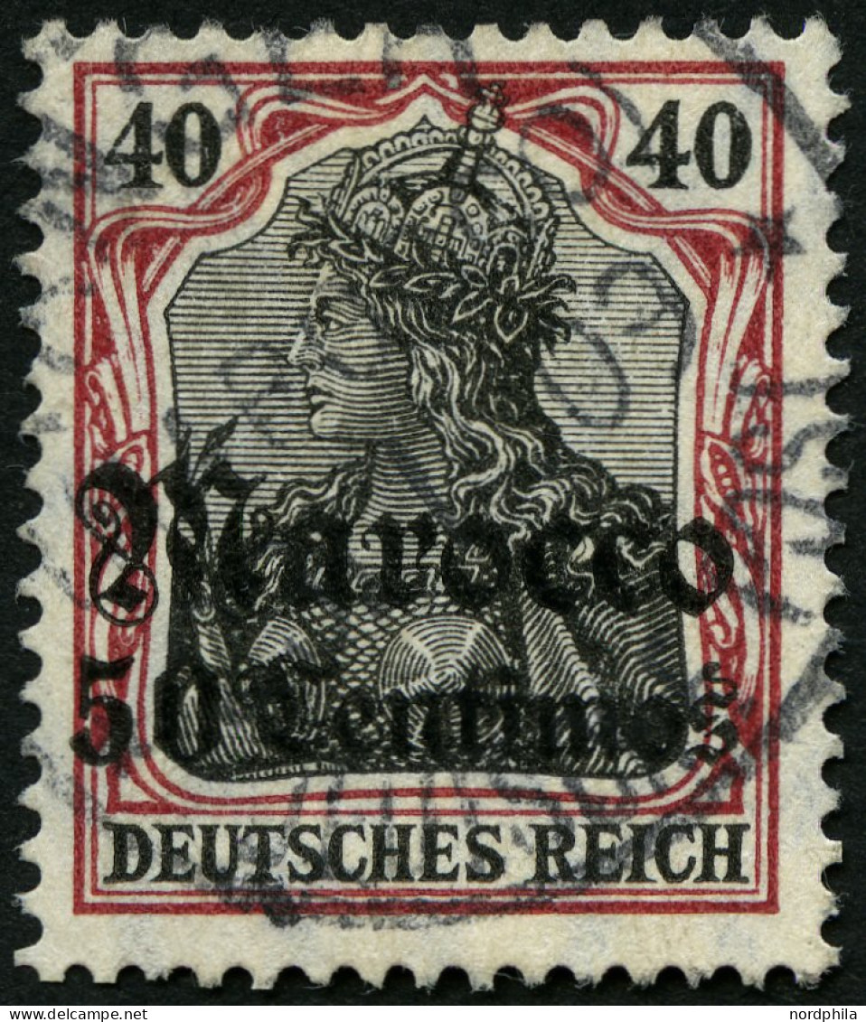 DP IN MAROKKO 40 O, 1908, 50 C. Auf 40 Pf., Mit Wz., üblich Gezähnt Pracht, Mi. 180.- - Marruecos (oficinas)