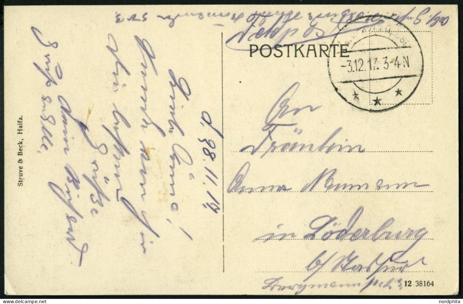 DP TÜRKEI 1917, Feldpoststation DAMASKUS (1 DFP) Auf Feldpost-Ansichtskarte Haifa Deutsche Kolonie, Pracht - Turquia (oficinas)