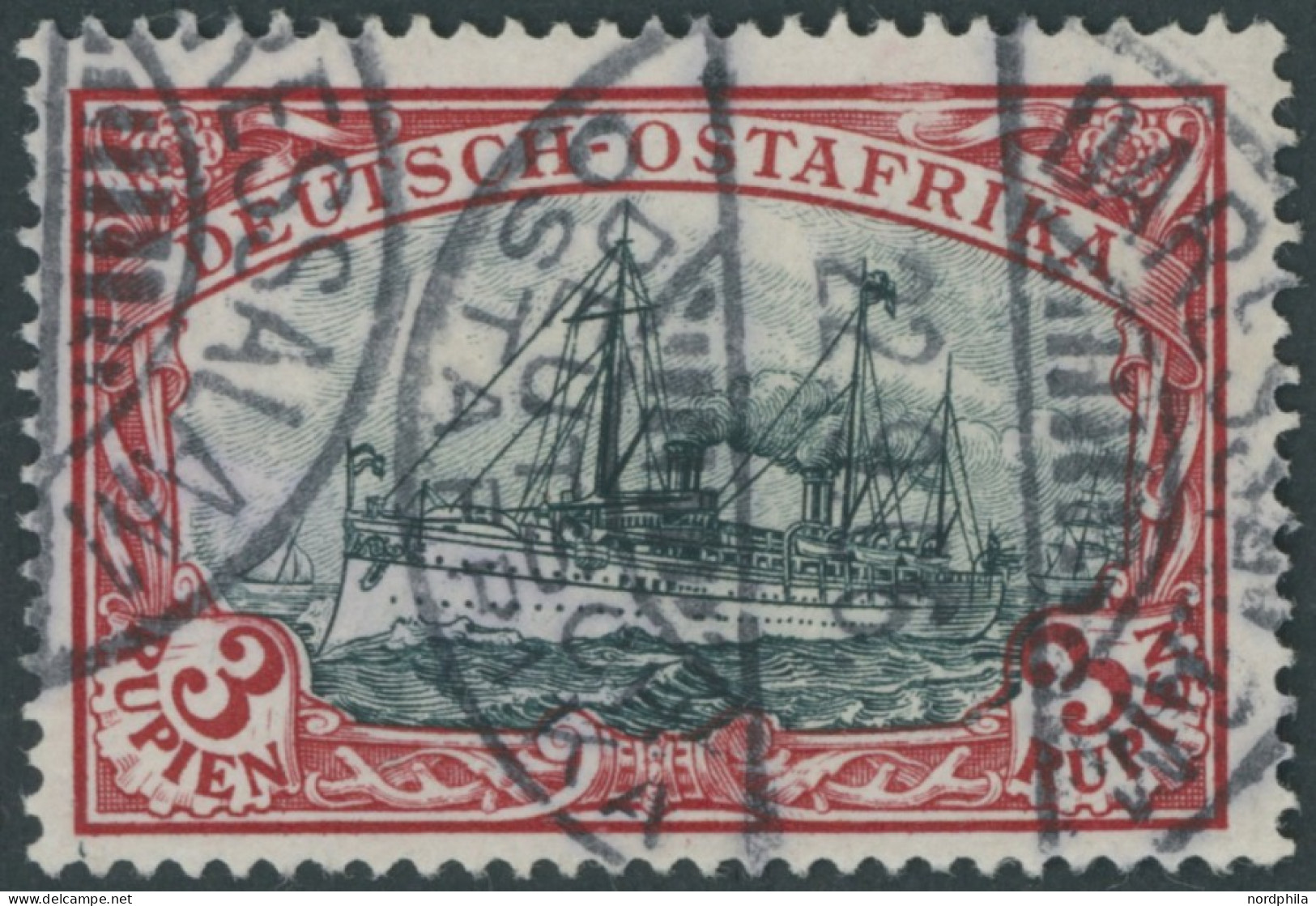 DEUTSCH-OSTAFRIKA 21b O, 1901, 3 R. Dunkelrot/grünschwarz, Ohne Wz., Pracht, Mi. 230.- - Deutsch-Ostafrika
