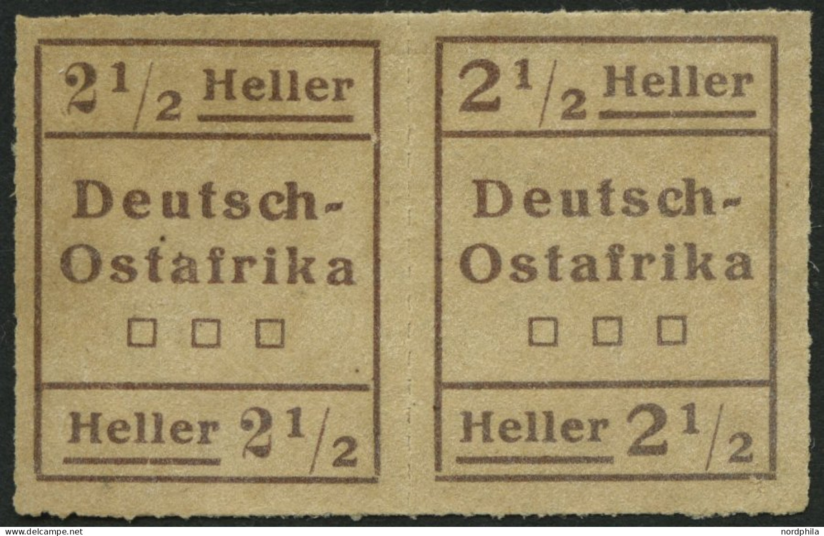 DEUTSCH-OSTAFRIKA III W2 , 1916, 21/2 H. Schwärzlichbraun, Type II Und I, Im Waagerechten Paar, Pracht, Mi. 350.- - África Oriental Alemana
