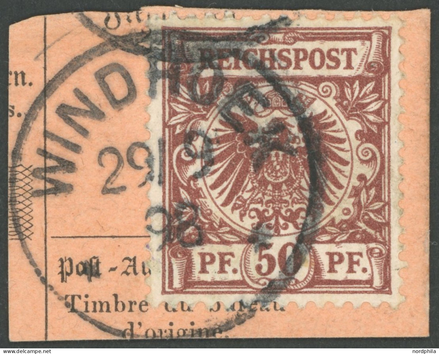 DSWA VS 50d BrfStk, 1898, 50 Pf. Lebhaftrötlichbraun, Stempel WINDHOEK Auf Postabschnitt, Pracht, Gepr. R. Steuer - Sud-Ouest Africain Allemand