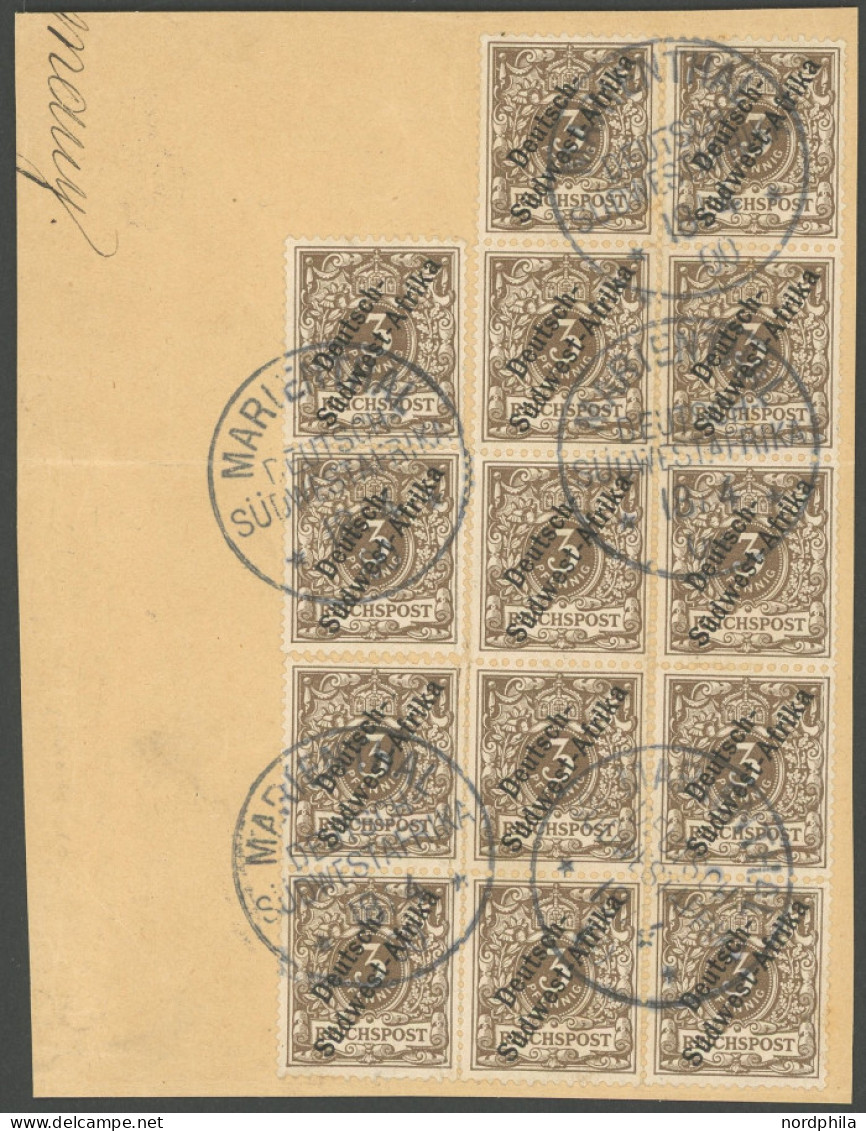 DSWA 1a BrfStk, 1897, 3 Pf. Mittelbraun, 14-mal Auf Großem Briefstück Mit Stempeln MARIENTHAL, Pracht, Mi. (210.-) - German South West Africa