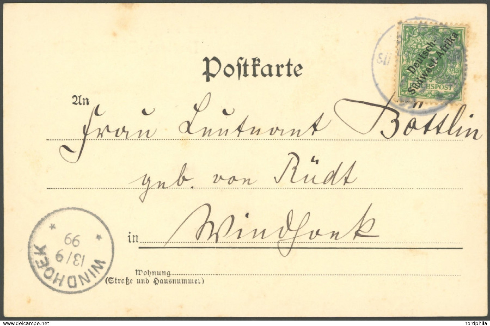 DSWA 2 BRIEF, 1899, 5 Pf. Opalgrün Auf Ansichtskarte Von GOBABIS Nach Windhoek, Marken Etwas Fleckig Sonst Prachtkarte,  - German South West Africa