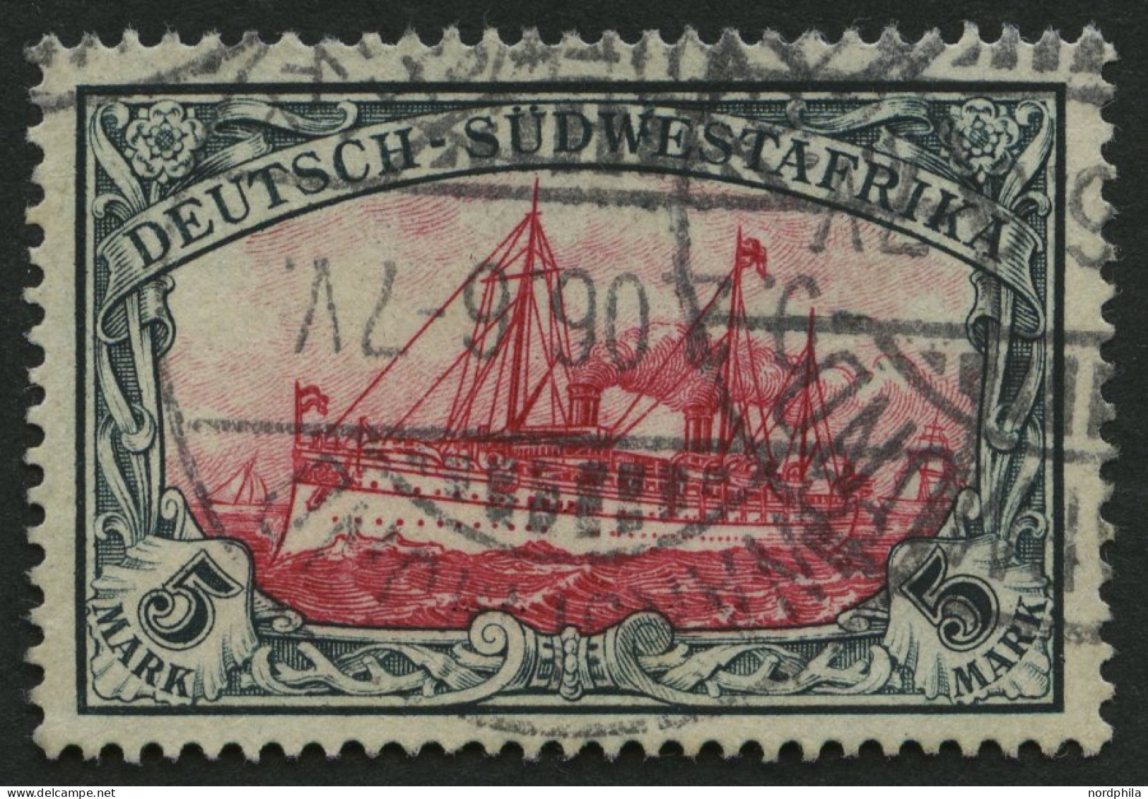 DSWA 23 O, 1901, 5 M. Grünschwarz/bräunlichkarmin, Ohne Wz., Pracht, Mi. 200.- - German South West Africa