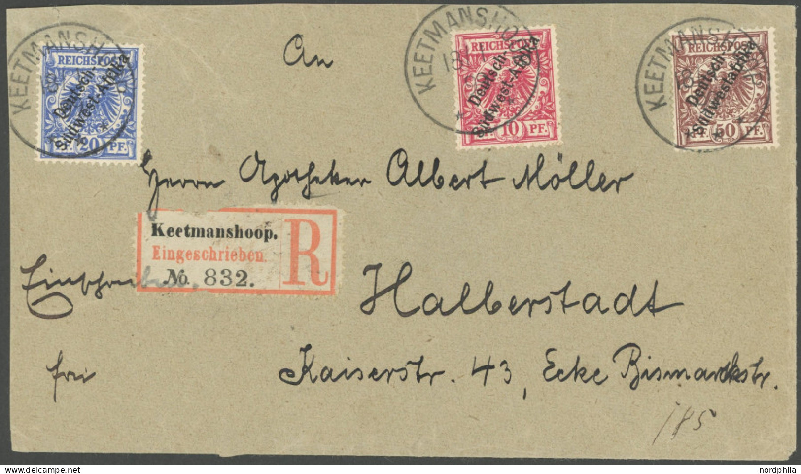 DSWA 3,4,10 BRIEF, KEETMANSHOOP, 18.1.99, Auf Einschreibbrief Mit 10, 20 Und 50 Pf. Nach Halberstadt, Pracht, Gepr. Both - Duits-Zuidwest-Afrika