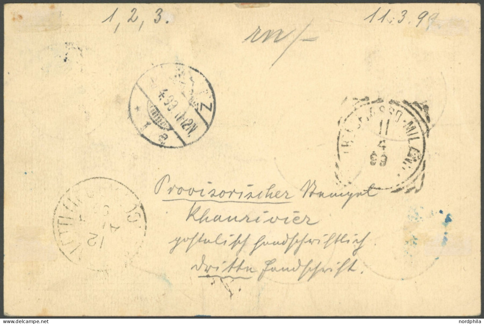 DSWA 1a,2,3 BRIEF, Khanrivier, 11.3.1899, Handschriftlich Auf Wanderstempel I, 6 Abschläge Auf 10 Pf. Ganzsachenkarte (P - German South West Africa