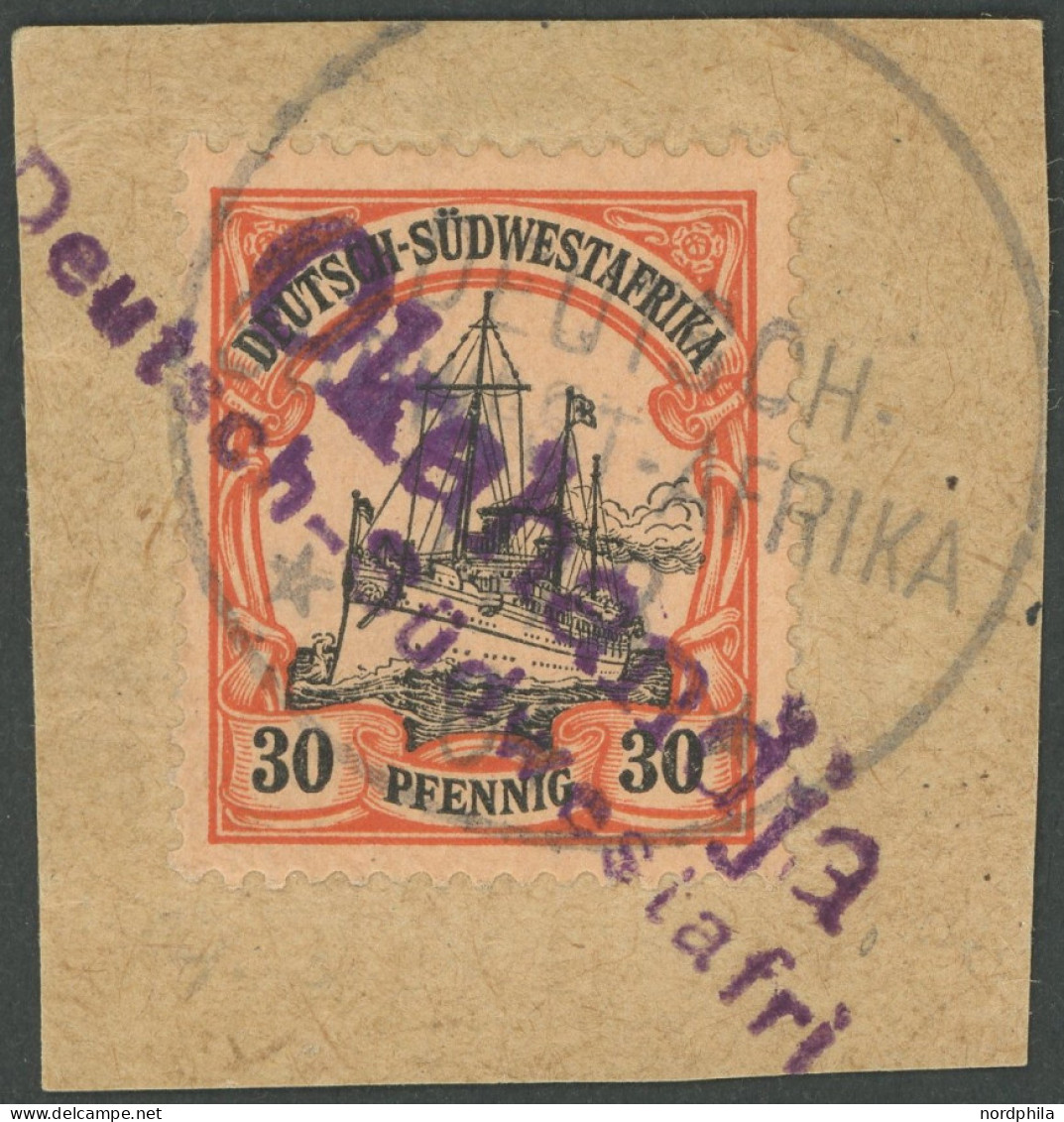 DSWA 16 BrfStk, Okahandja, 14.3.04, Violetter Zweizeiliger Gummistempel Auf 30 Pf., Prachtbriefstück, Gepr. Grobe - German South West Africa