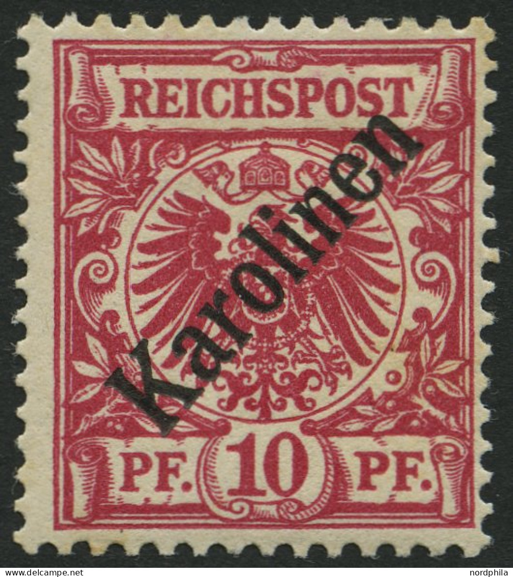 KAROLINEN 3I , 1899, 10 Pf. Diagonaler Aufdruck, Falzreste, Pracht, Gepr. Bothe, Mi. 75.- - Carolines