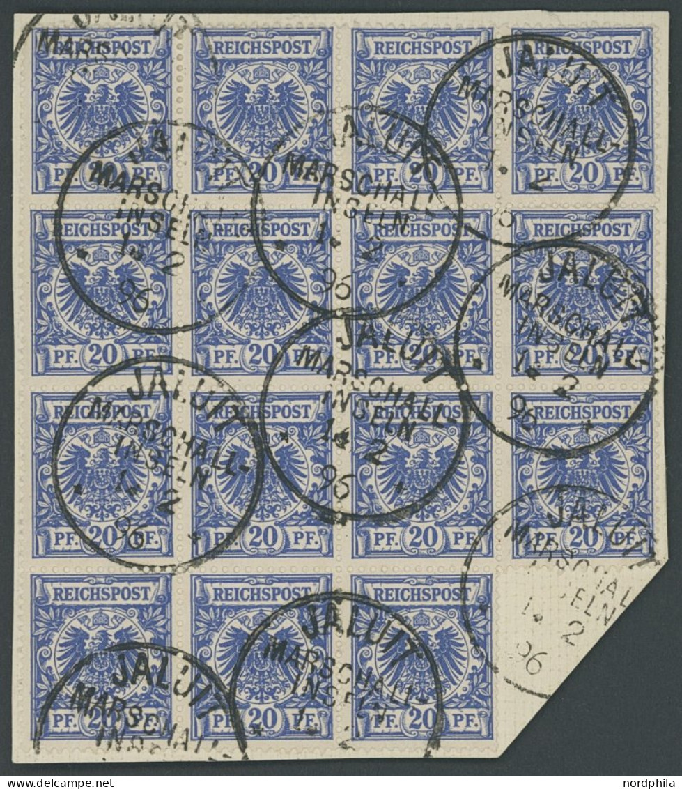MARSHALL-INSELN V 48d BrfStk, 1896, 20 Pf. Violettultramarin Im 15er-Block Auf Leinenbriefstück, Stempel JALUIT 14.2.96, - Marshalleilanden