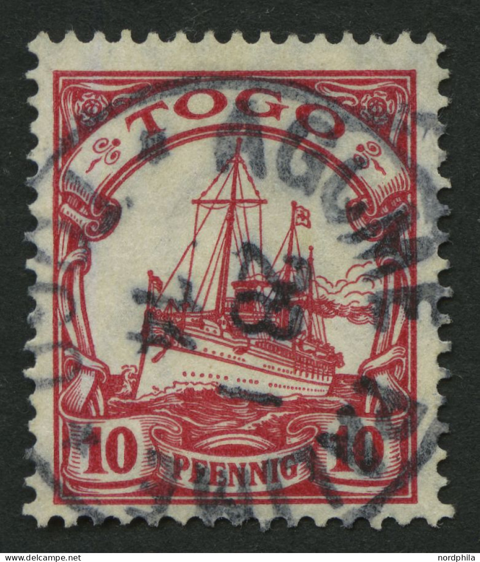 TOGO 22 O, 1913, 10 Pf. Dunkelrotkarmin, Mit Wz., Stempel AGOME PALIME, Winzige Bugspur Sonst Pracht, Mi. 140.- - Togo