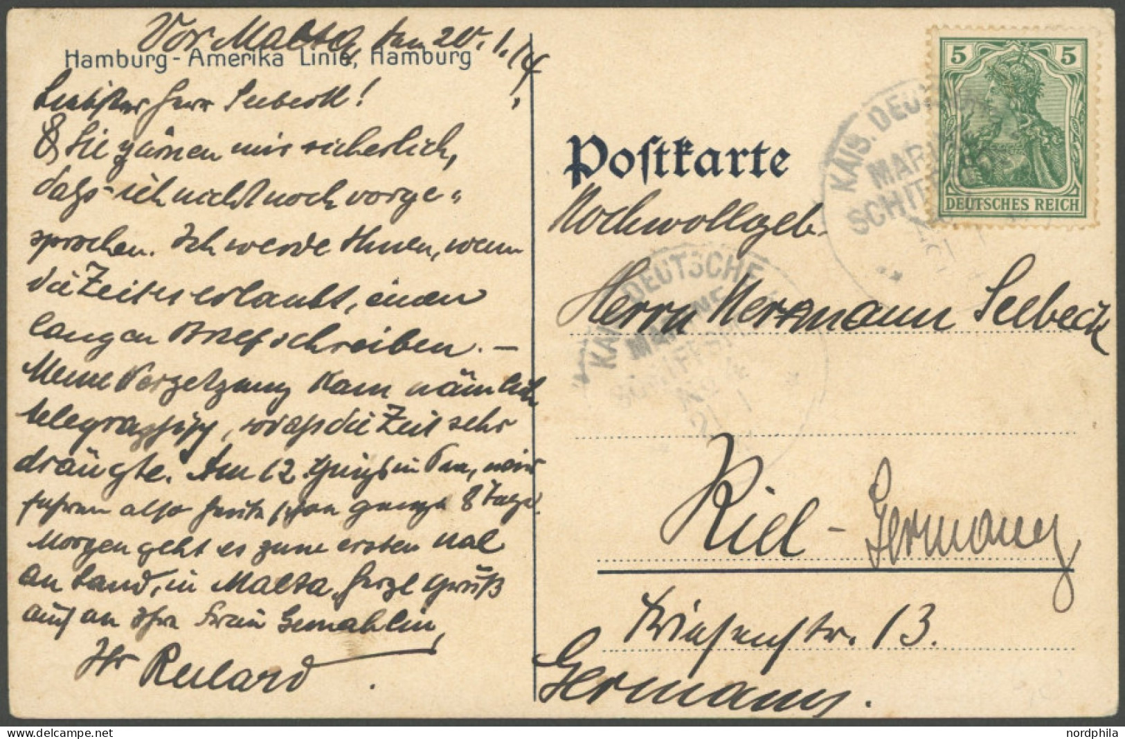 MSP BIS 1914 DR 85 BRIEF, 4 (PATRICIA), 21.1.14, Handschriftlich Vor Malta, MSP-Stempel Unklar Sonst Prachtkarte - Schiffahrt