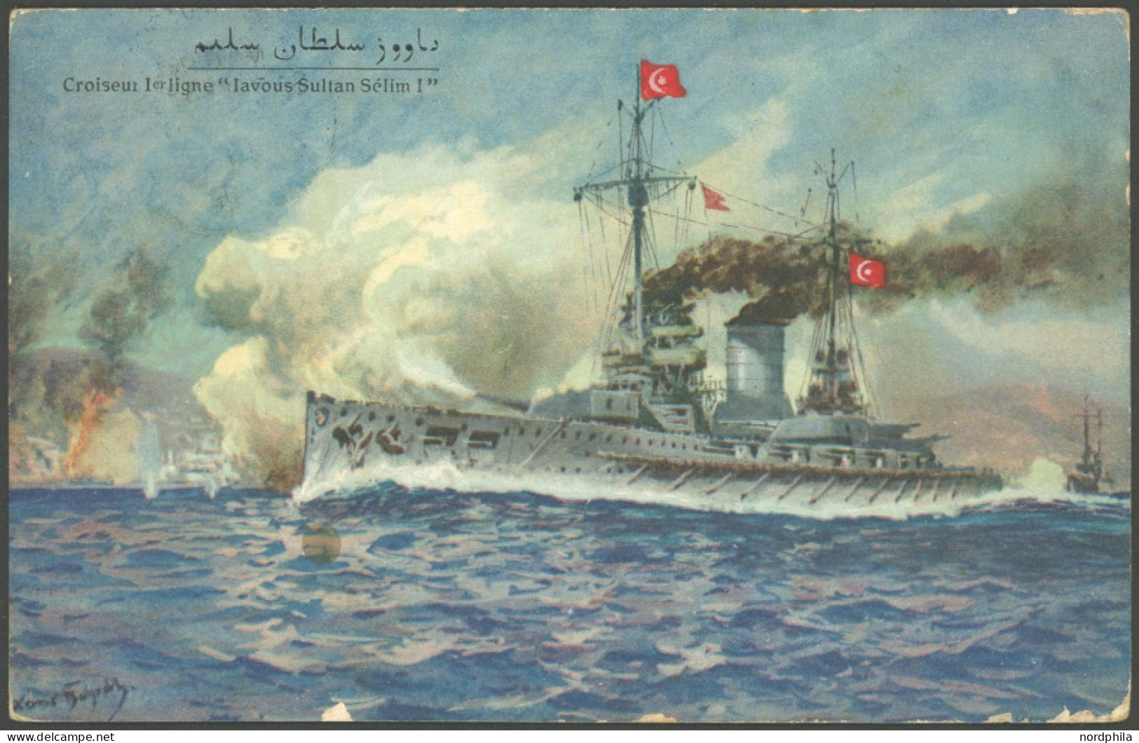 MSP VON 1914 - 1918 69 (S.M.S. BRESLAU), 10.1.15, Auf Türkischer Ansichtskarte, MSP-Stempel Unklar, Feinst - Marítimo