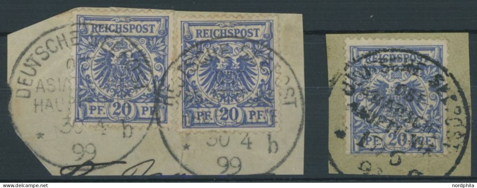 DEUTSCHE SCHIFFSPOST DR 48d BrfStk, 1899, OST ASIATISCHE HAUPTLINIE, 2 Briefstücke, Feinst/Pracht, Gepr. Steuer - Schiffahrt