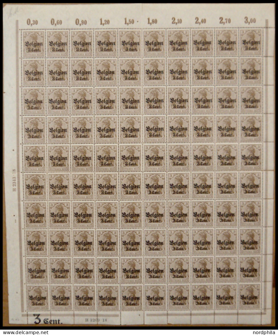 LANDESPOST IN BELGIEN 11b , 1916, 3 C. Auf 3 Pf. Dunkelbraunocker, Rußiger Aufdruck Im Bogen (100), Etwas Angetrennt, Po - Occupation 1914-18