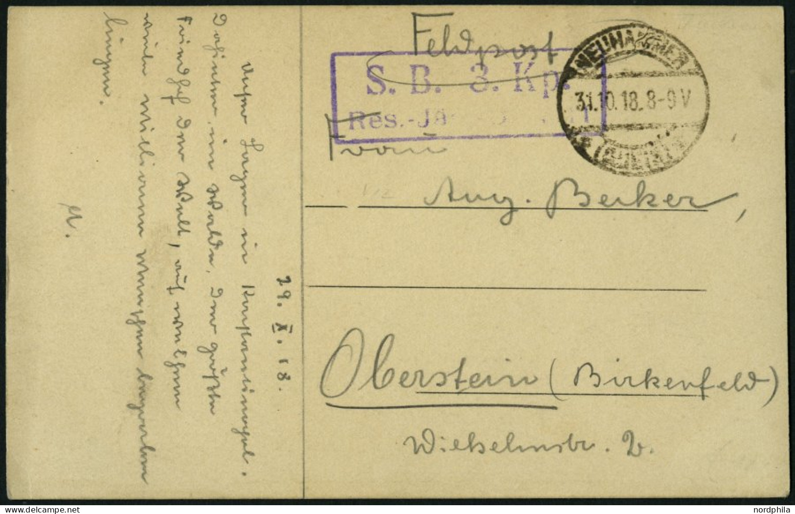 DP TÜRKEI 1918, Feldpost-Ansichtskarte Von NEUHAMMER Mit Soldatenbriefstempel Nach Oberstein, Pracht - Turkse Rijk (kantoren)