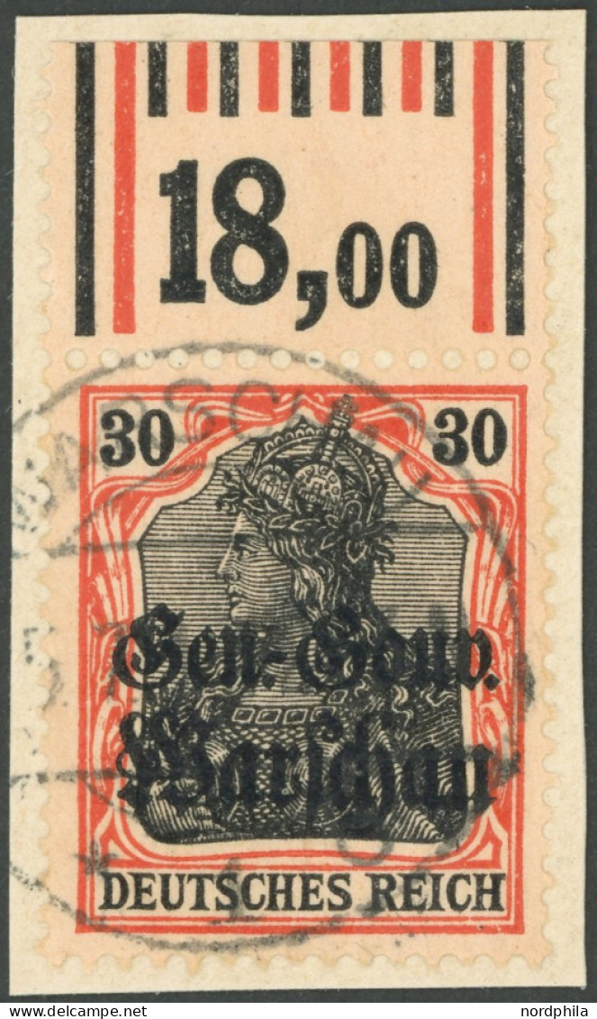 DEUTSCHE POST IN POLEN 14aWOR BrfStk, 1916, 30 Pf. Dunkelrotorange/schwarz Auf Hellchromgelb, Aufdruck Glänzend, Walzend - Ocupación 1914 – 18