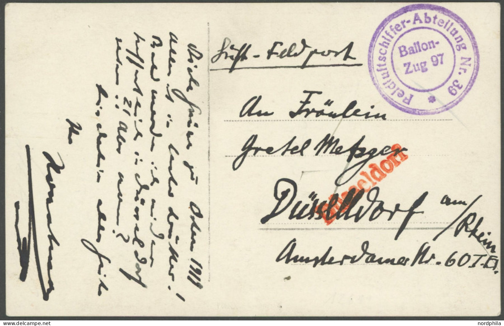 FELDPOST I.WK 1919, Feldpostkarte Der LUFTSCHIFFER ABTEILUNG 39, BALLON 97, Pracht - Besetzungen 1914-18