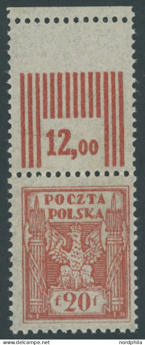 OBERSCHLESIEN 3L , Östliches Oberschlesien: Reguläre Ausgabe, 1922, 20 F. Wappenadler Mit Oben Anhängendem Leerfeld, Pos - Otros & Sin Clasificación