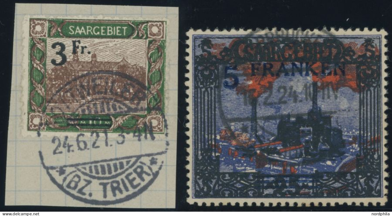 SAARGEBIET 82 BrfStk,83 O , 1921, 3 Fr. Auf 10 M. Und 5 Fr. Auf 25 M., 2 Prachtwerte, Mi. 77.- - Autres & Non Classés