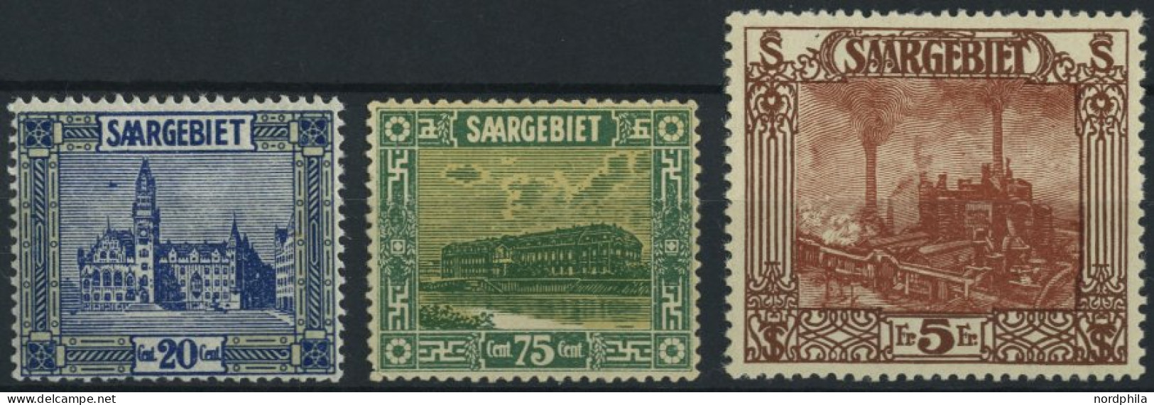 SAARGEBIET 88,93,97 , 1922, 20 C., 75 C. Und 5 Fr. Landschaftsbilder III, Normale Zähnung, 3 Prachtwerte, Mi. 175.- - Otros & Sin Clasificación