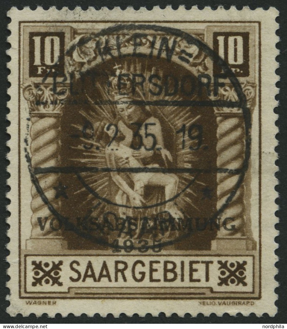 SAARGEBIET 194II O, 1934, 10 Fr. Volksabstimmung Mit Abart Weißer Strich Durch Innenfeld Der 0, Zentrischer Stempel KLEI - Other & Unclassified