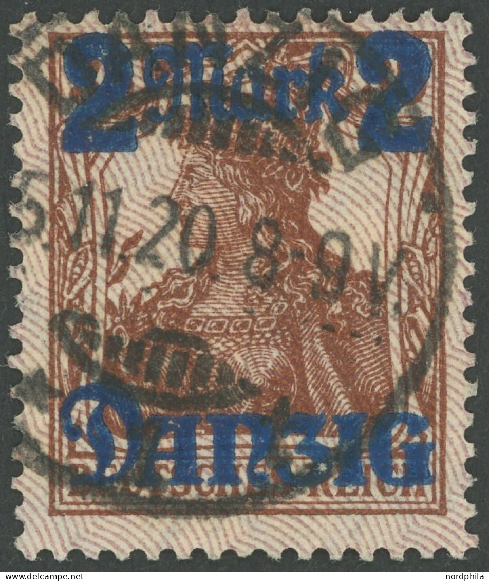 FREIE STADT DANZIG 43II O, 1920, 2 M. Auf 35 Pf., Lilagrauer Netzunterdruck, Spitzen Nach Unten, Pracht, Fotobefund Grub - Autres & Non Classés