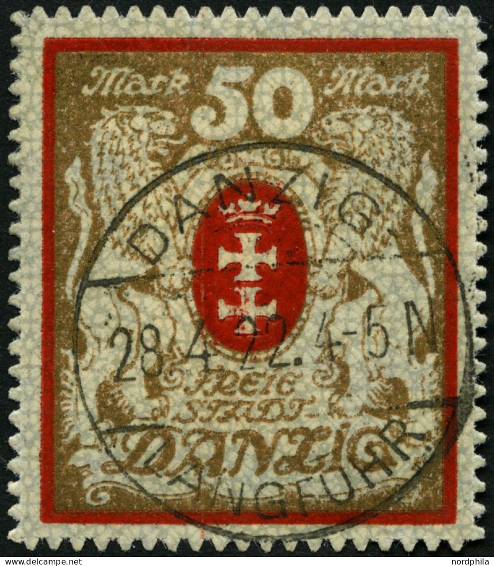 FREIE STADT DANZIG 100Xa O, 1922, 50 M. Rot/gold, Wz. X, Pracht, Mi. 140.- - Andere & Zonder Classificatie