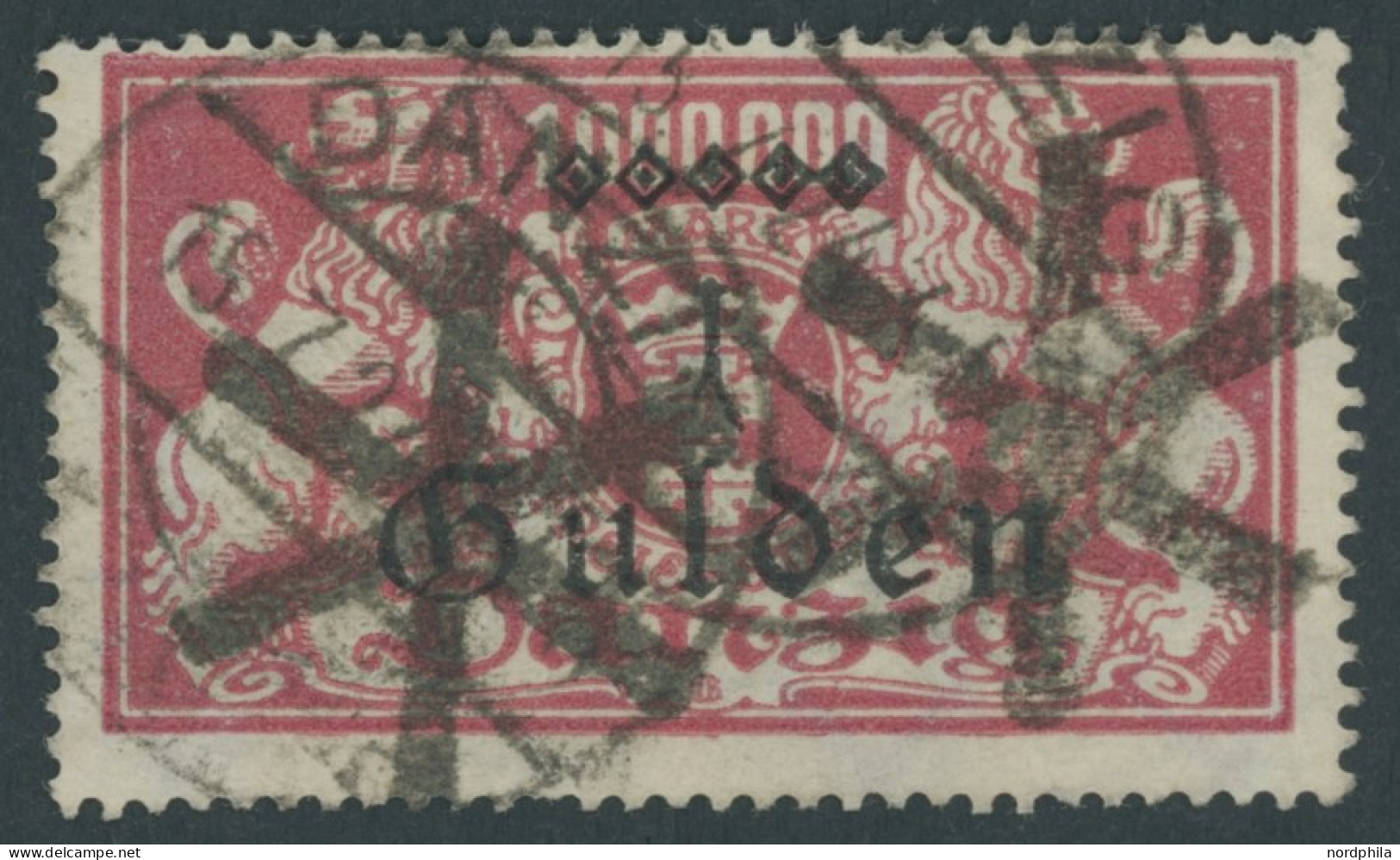 FREIE STADT DANZIG 189I O, 1923, 1 G. Auf 1 Mio. M. Lilarot Mit Plattenfehler Schrägstrich Durch K Von Mark, üblich Gezä - Other & Unclassified