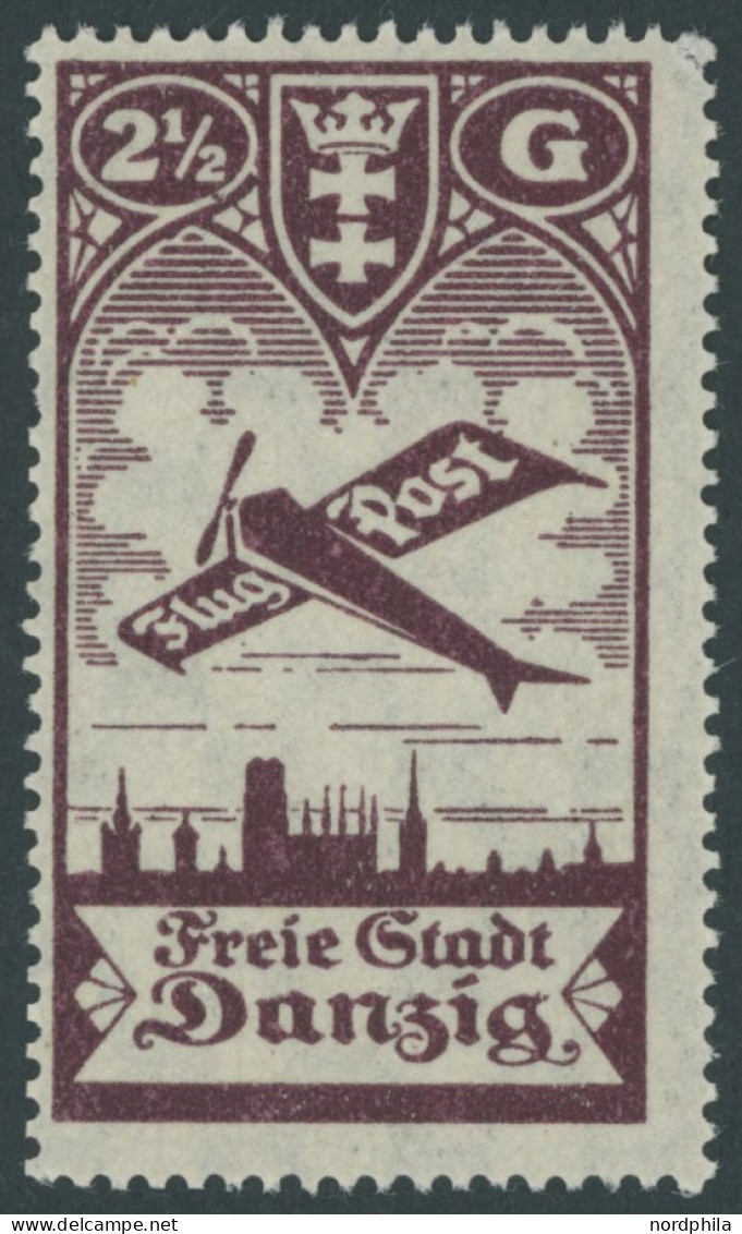 FREIE STADT DANZIG 206I , 1924, 21/2 G. Flugpost Mit Plattenfehler Strich Und Bruch Rechts Unten Im Linken Oval, Postfri - Other & Unclassified