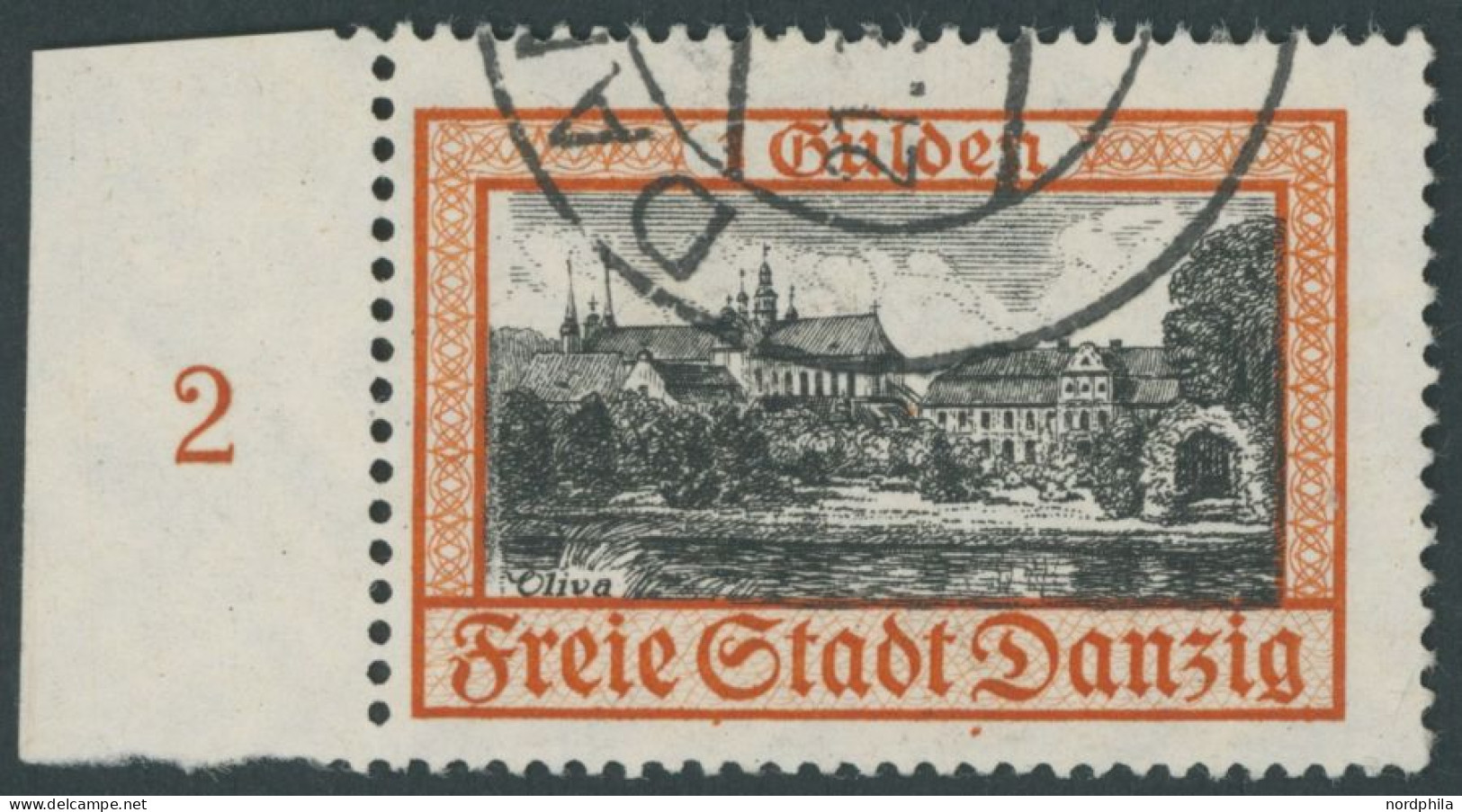 FREIE STADT DANZIG 297 O, 1938, 1 G. Gelblichrot/schwarz, Wz. 5, Linkes Randstück, Pracht, Gepr. Gruber, Mi. (140.-) - Sonstige & Ohne Zuordnung